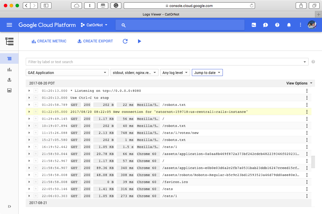 Stackdriver Logging Homepage